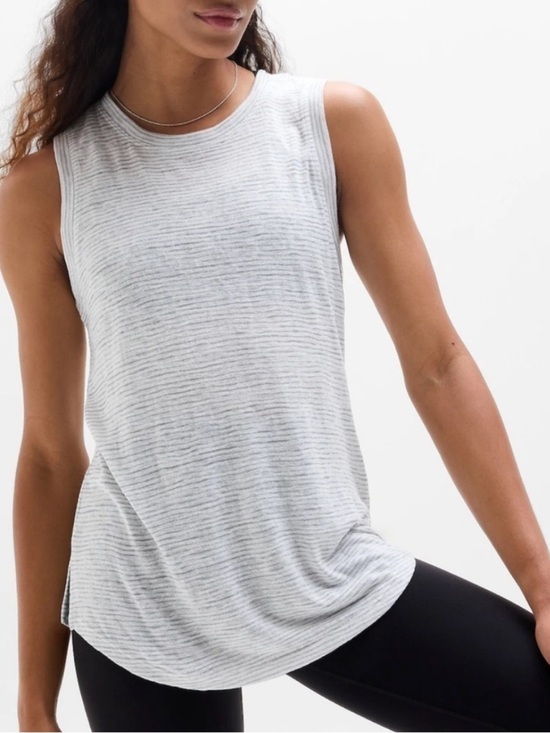 Athleta Tops - Athleta Breezy Striped Tank Top Gray and White Sleeveless Activewear